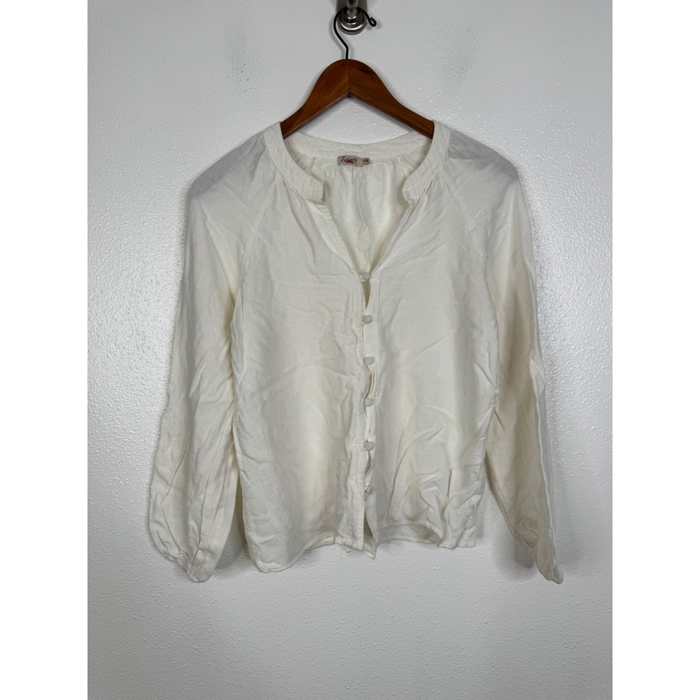 Faherty Off White Linen‎ Blend Button Front Blouse Top Small WTF2208-OWT